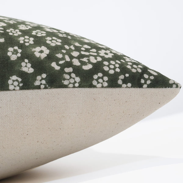 Dark Green Floral Block Print Pillow Cover