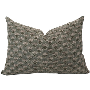Muted Blue Floral Block Print Pillow Cover