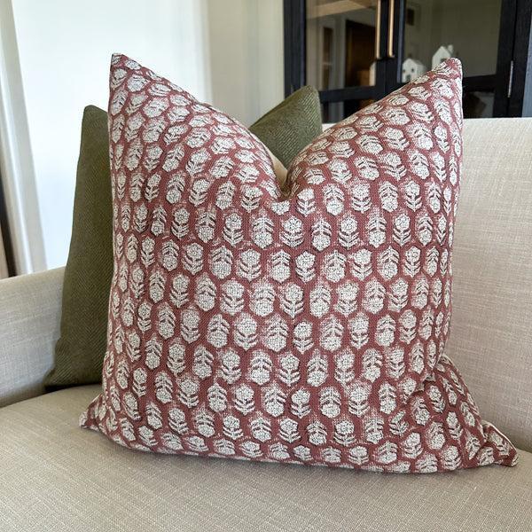 Wabi Light Red Block Print Pillow Cover