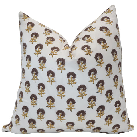 Dandelion | Brown Floral Block Print Pillow Cover