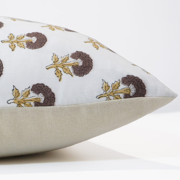 Dandelion | Brown Floral Block Print Pillow Cover