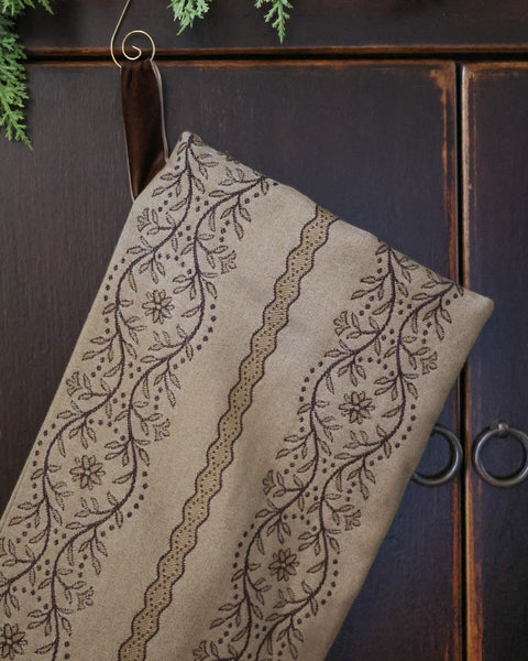 Neutral Floral Tapestry Christmas Stocking | Large Minimal Design