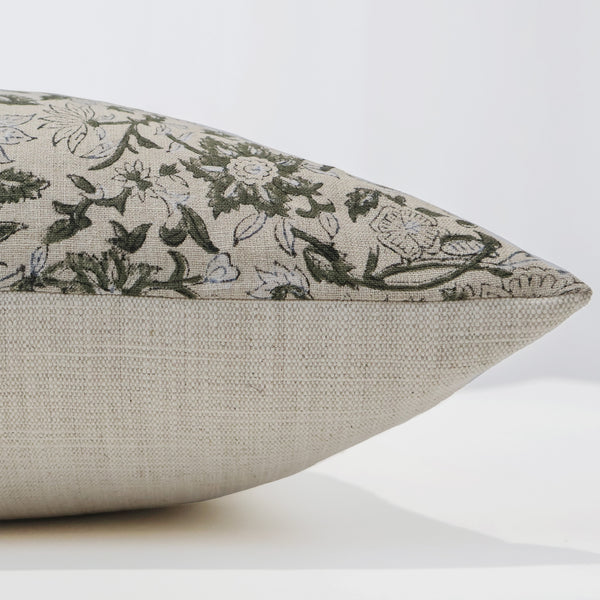 Yule Green Floral Block Print Pillow Cover