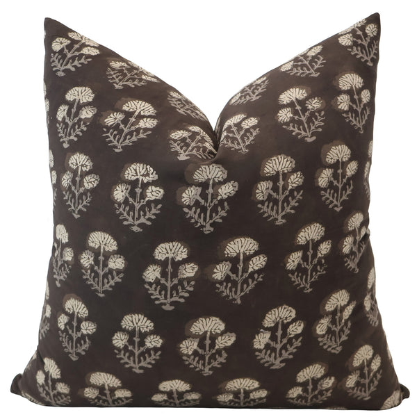 Black Taupe Floral | Block Print Pillow Cover