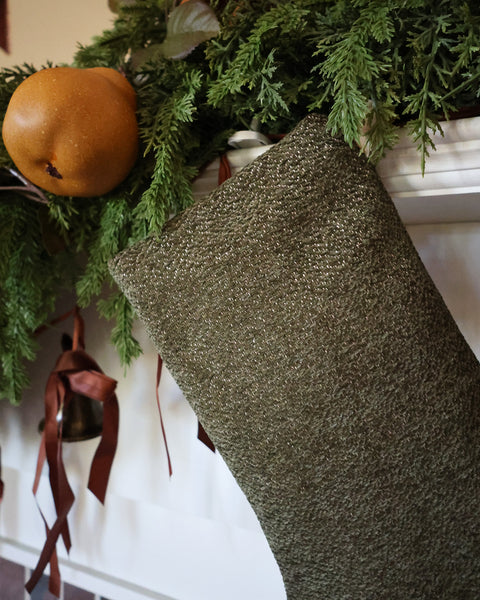 Plush Dark Olive Green Stocking | Boho Design