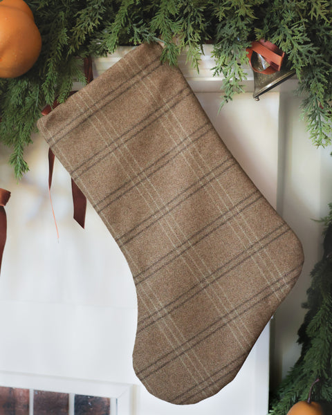 Caramel Wool Plaid Christmas Stocking | Boho Design