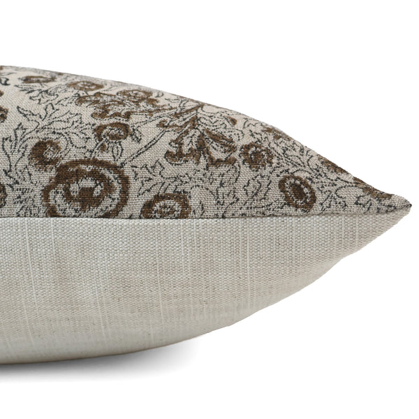 Chocolate Flower Block Print Pillow Cover