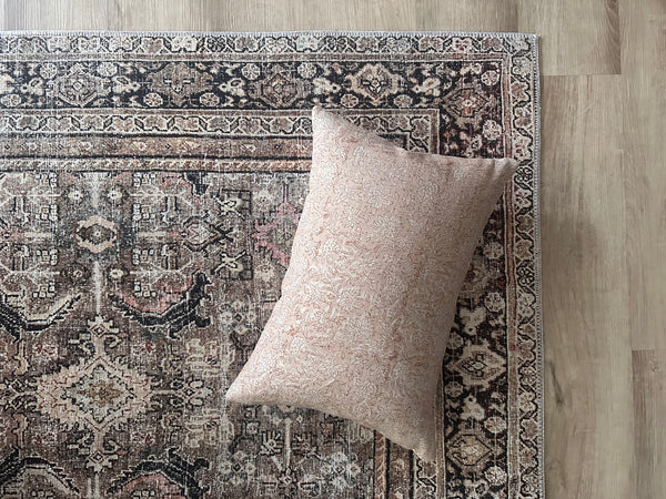 Precious Pink Floral Block Print Pillow Cover 14"x20"