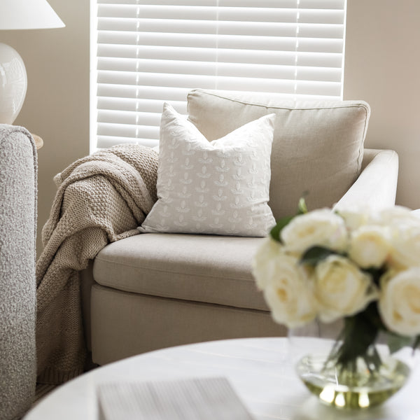 Stitched Leaves White Pillow Cover