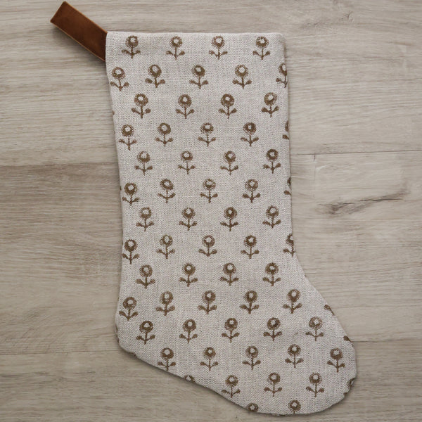 Acorn Blossom Block Print | Boho Christmas Stocking