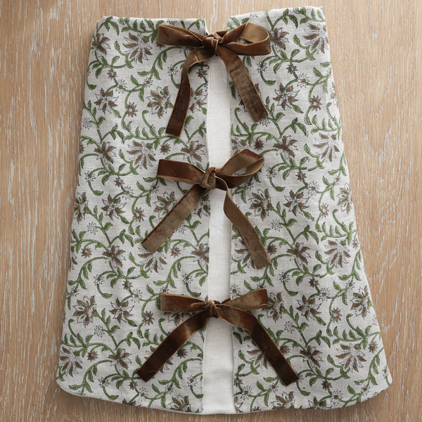 Linen Amaryllis Block Print Christmas Tree Skirt