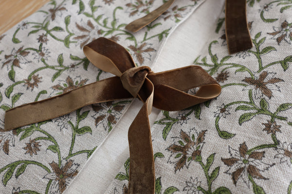 Linen Amaryllis Block Print Christmas Tree Skirt