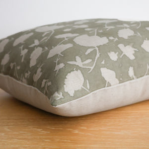 Sage Floral Block Print Pillow Cover