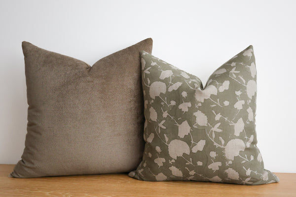 Sage Floral Block Print Pillow Cover