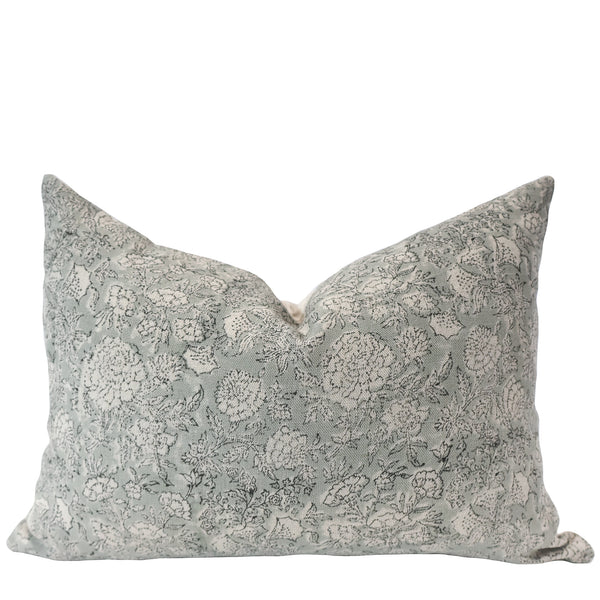 French Blue Floral Block Print Pillow Cover