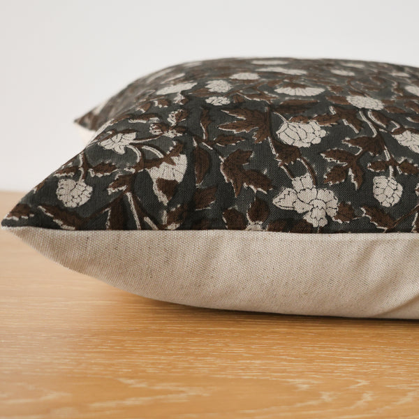 Dark Floral Block Print Pillow Cover