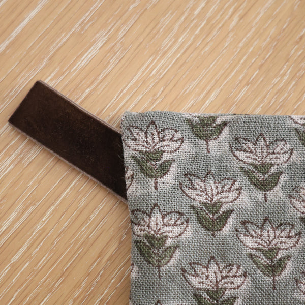 Muted Blue Floral Block Print Christmas Stocking | Large Minimal Design