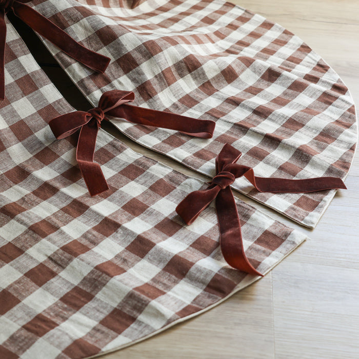 Warm Check Linen Christmas Tree Skirt