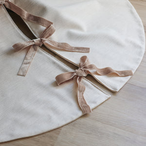 White Vintage Linen Christmas Tree Skirt