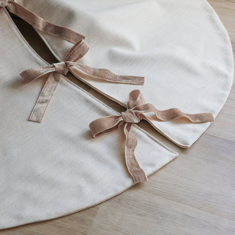 White Vintage Linen Christmas Tree Skirt