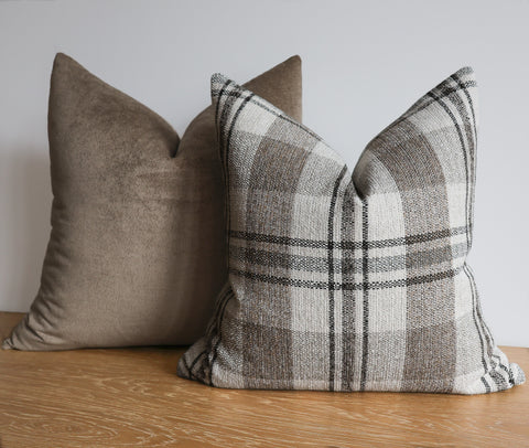 Taupe & Plaid Pillow Cover Set