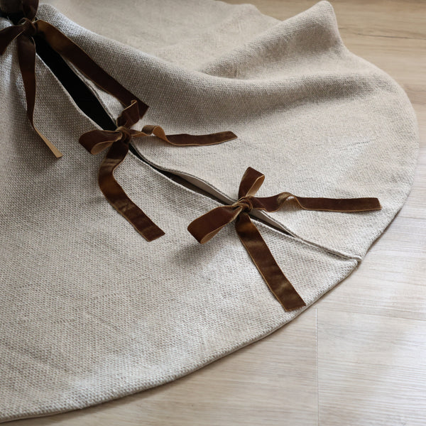 Neutral Heavy Linen Christmas Tree Skirt