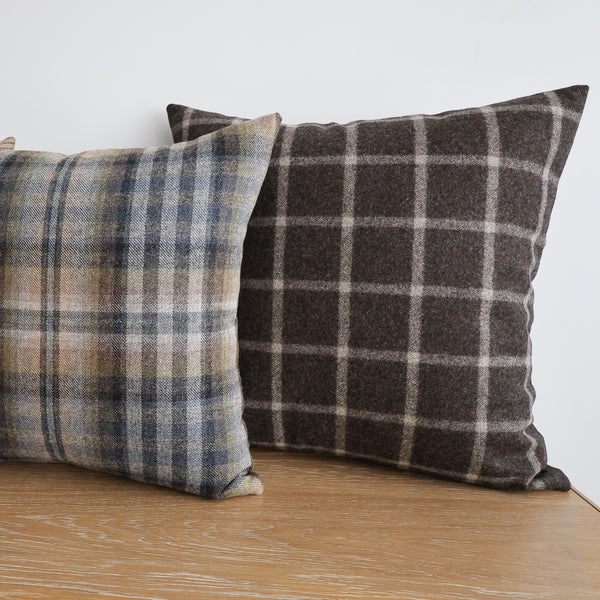 Deeply Brown Wool Plaid Pillow Cover