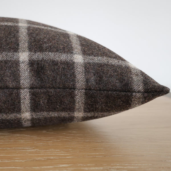 Deeply Brown Wool Plaid Pillow Cover