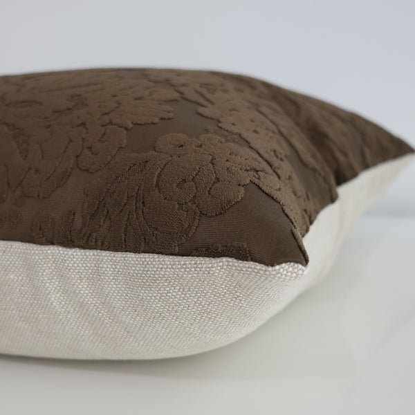 Velvet Damask Brown Pillow Cover