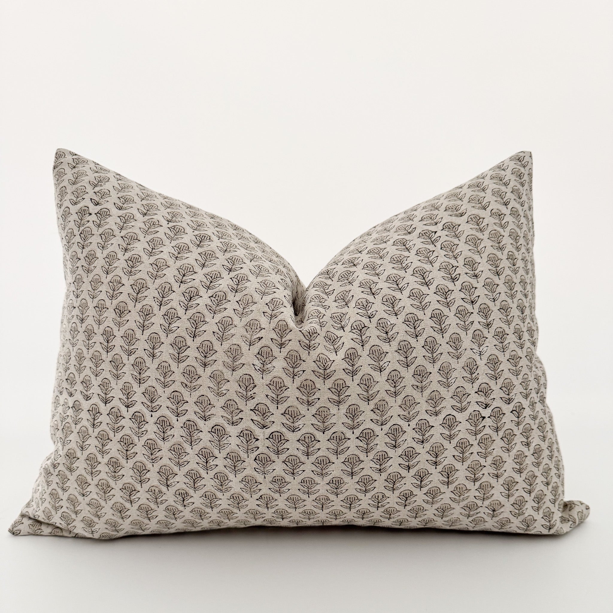 White Flowers Block Print Pillow Cover