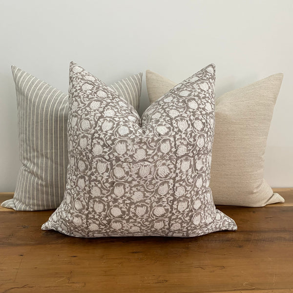 Greige Floral Pillow Cover