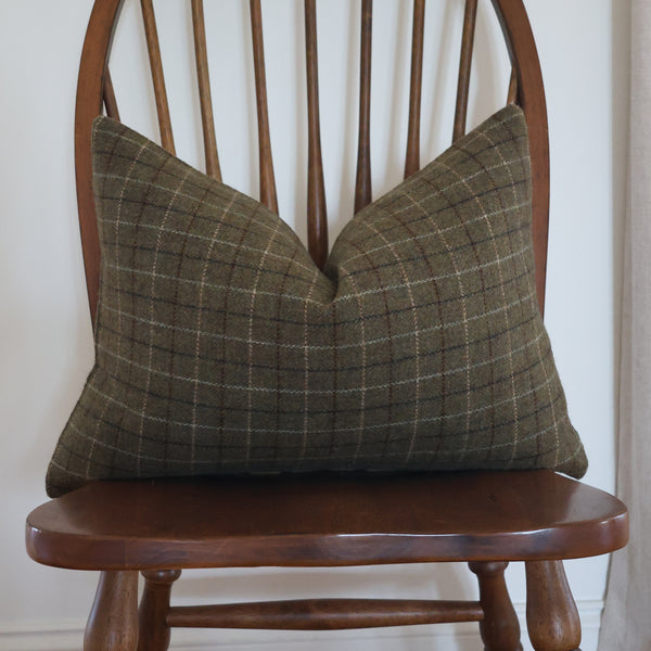 Deeply Green Wool Plaid Pillow Cover