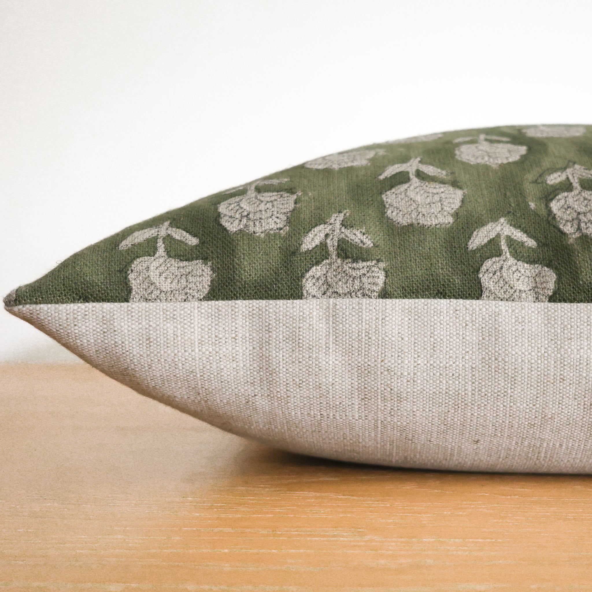 Antique Green Floral Block Print Pillow Cover