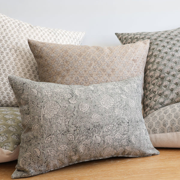 French Blue Floral Block Print Pillow Cover