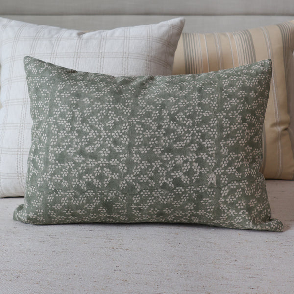 Sage Green Floral Block Print Pillow Cover