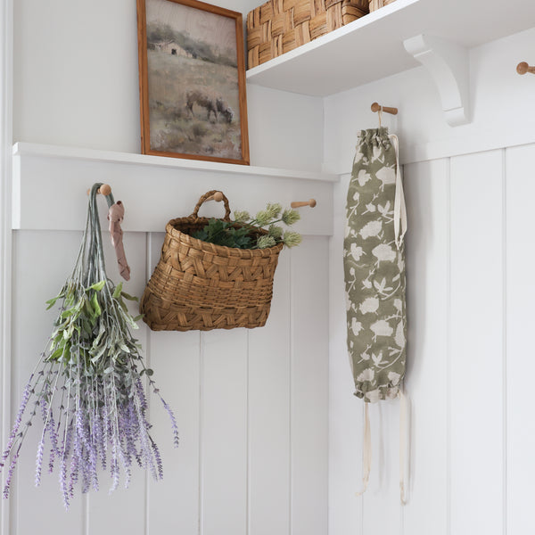 Cloth Grocery Bag Holder 'Sage Floral Block Print'