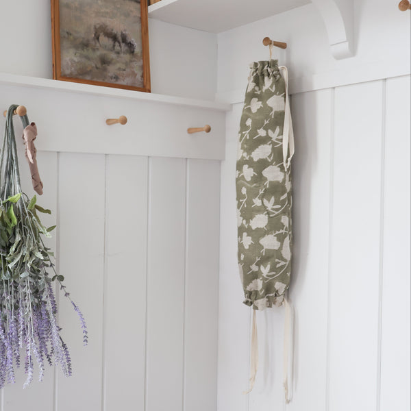 Cloth Grocery Bag Holder 'Sage Floral Block Print'