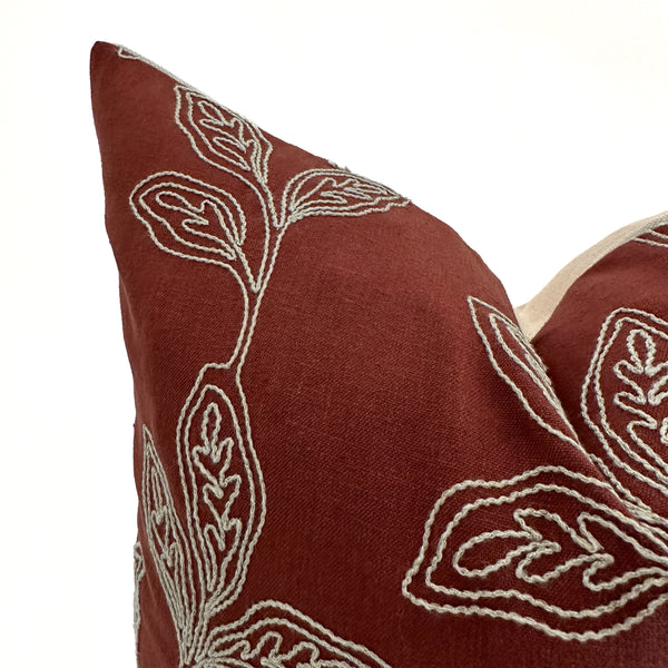 Embroidered Stems | Red Pillow Cover