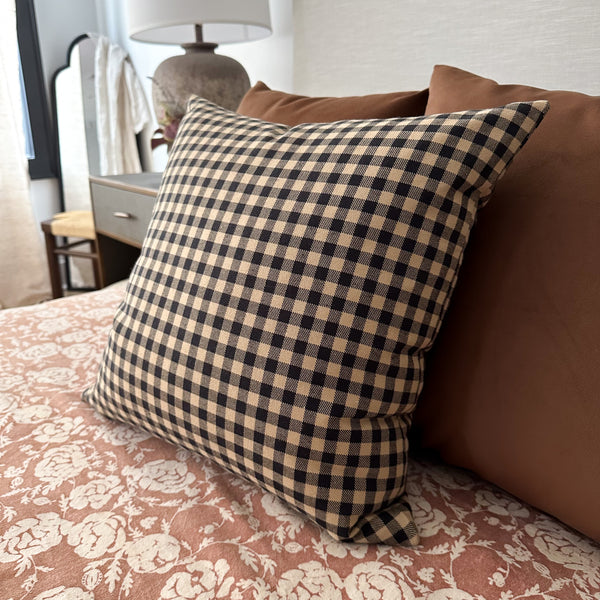 Tea Stained Black Check Pillow Cover