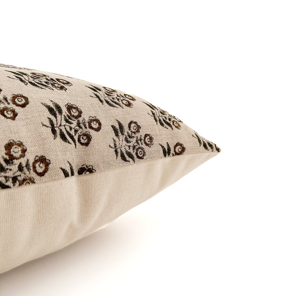 Taupe Brown Floral Block Print Pillow Cover