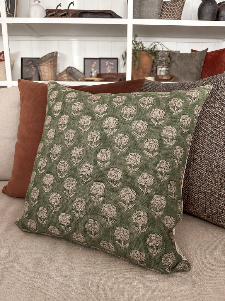 Antique Green Floral Block Print Pillow Cover antique-green-floral-block-print-pillow-cover