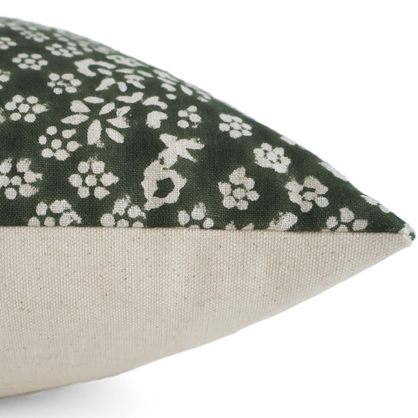 Dark Green Floral Block Print Pillow Cover