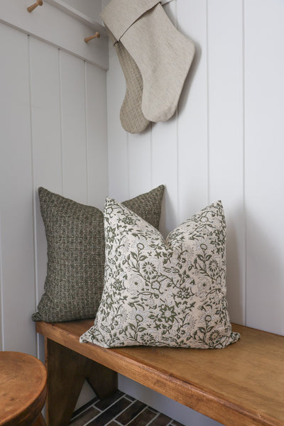 Yule Green Floral Block Print Pillow Cover