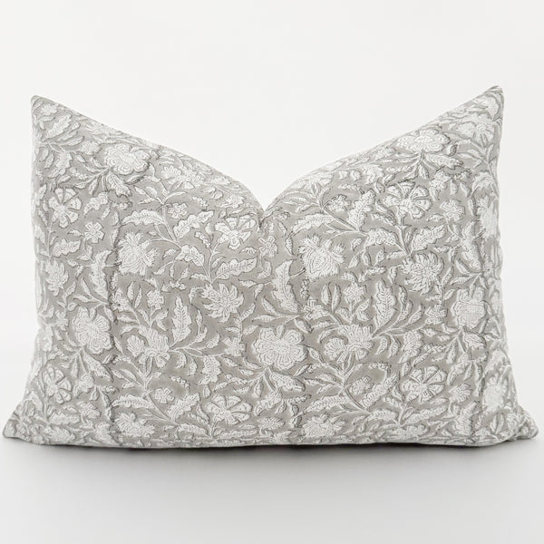 Spring Gray Flower Block Print Pillow Cover