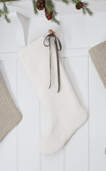 Textured White Christmas Stocking | Large Minimal Design