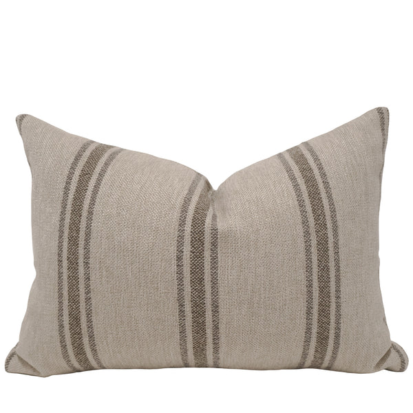 Maran Taupe Stripe Pillow Cover - lumbar size, woven grain sack stripe performance fabric