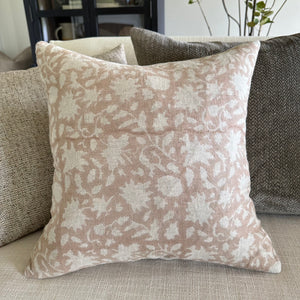 Whisper Pink Floral Block Print Pillow Cover