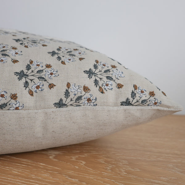 Three Flowers | Gray Block Print Pillow Cover