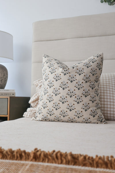 Three Flowers | Gray Block Print Pillow Cover