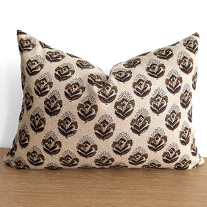 Brown Flower Block Print Pillow Cover